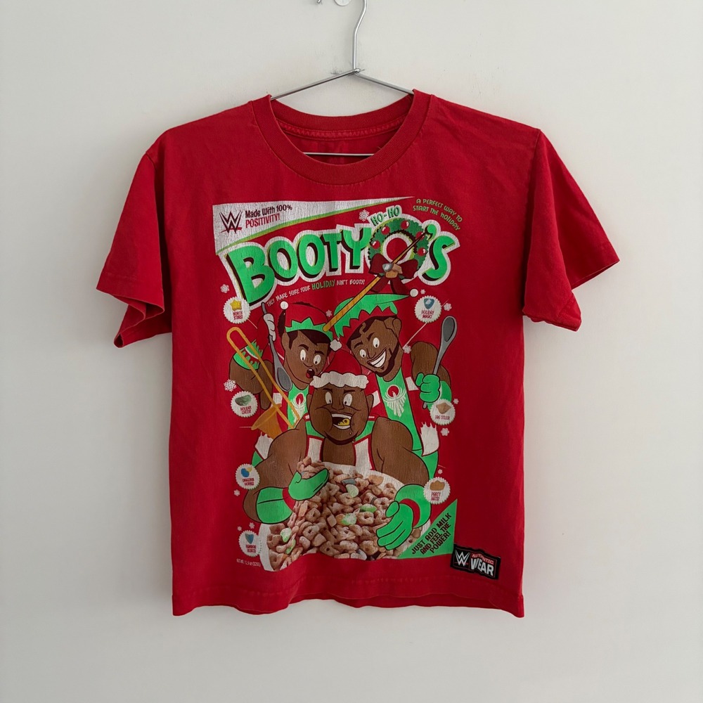 WWE Authentic Wear Booty O's Cereal Christmas Red Graphic T-Shirt Mens Small